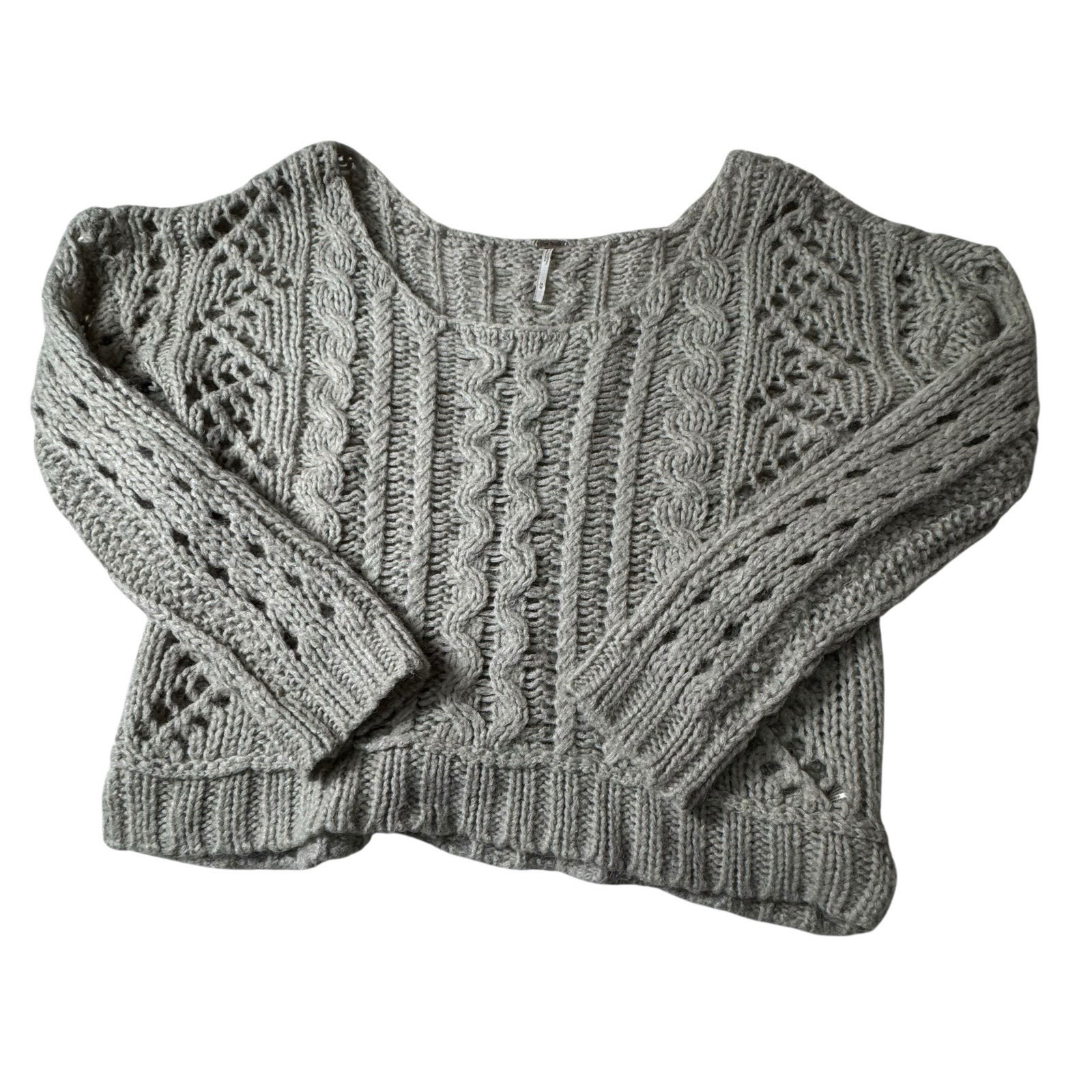 Free People Women's Sweater Medium Casual Chunky Cable Open Knit Wool Blend